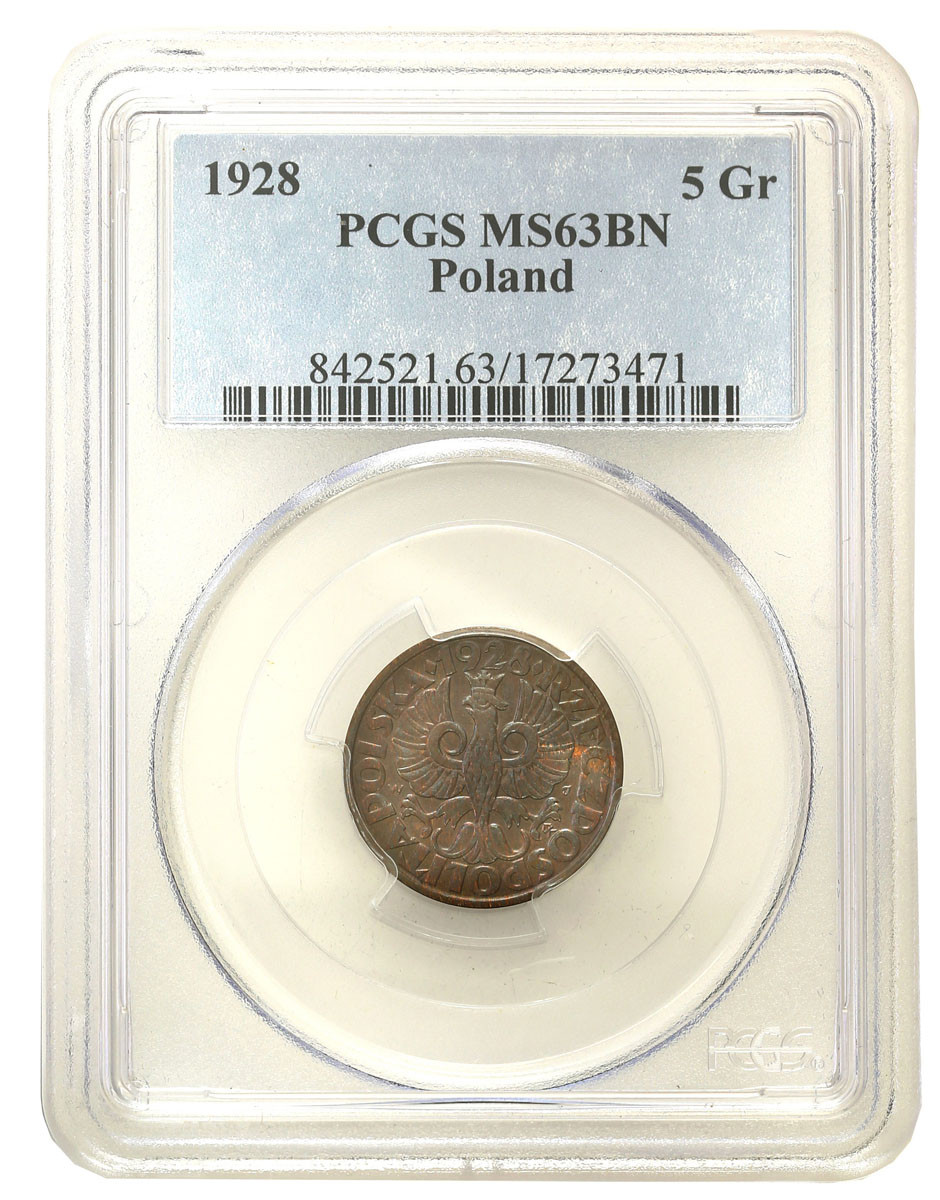 II RP. 5 groszy 1928 PCGS MS63 BN (2 MAX)